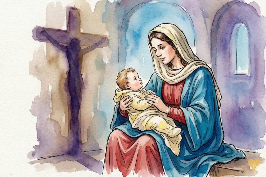 La Virgen María meditando la profecía de Simeón sobre la espada de dolor