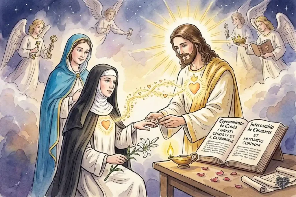 El desposorio místico de Santa Catalina de Siena con Jesucristo, ilustración devocional