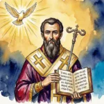 San Basilio Magno obispo de Cesarea y Doctor de la Iglesia defendiendo la fe católica
