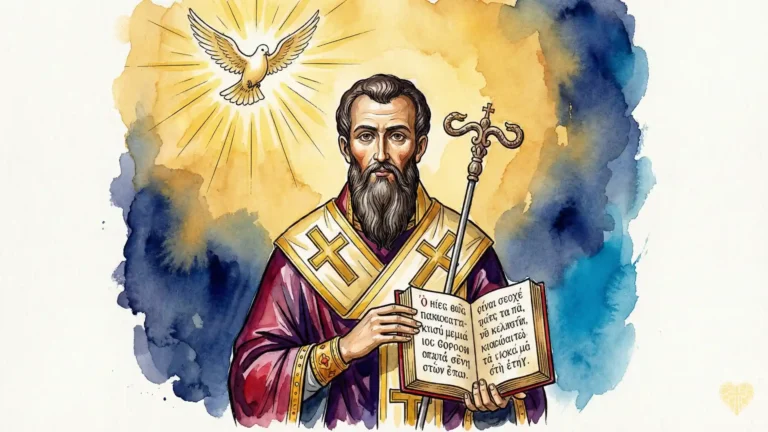 San Basilio Magno obispo de Cesarea y Doctor de la Iglesia defendiendo la fe católica