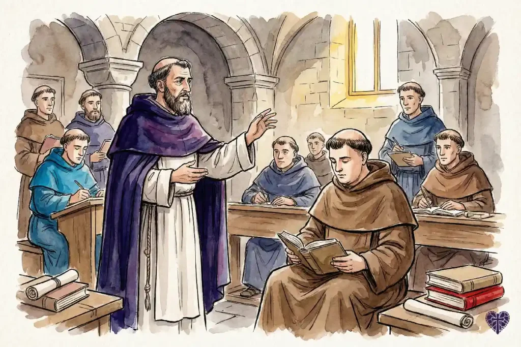 San Alberto Magno enseñando a Santo Tomás de Aquino en la Universidad de París