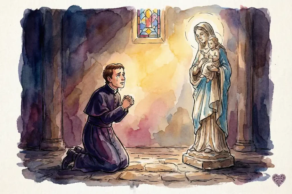 San Francisco de Sales rezando el Acordaos a la Virgen María para vencer la desesperación