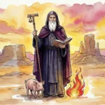 San Antonio Abad, padre del monacato cristiano, con sus atributos: cruz tau, cerdo y fuego