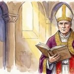 San Hilario de Poitiers Obispo y Doctor de la Iglesia sosteniendo su tratado sobre la Trinidad