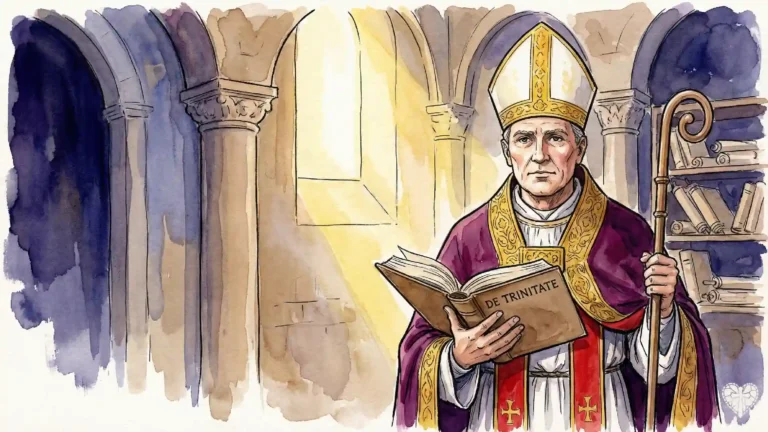 San Hilario de Poitiers Obispo y Doctor de la Iglesia sosteniendo su tratado sobre la Trinidad