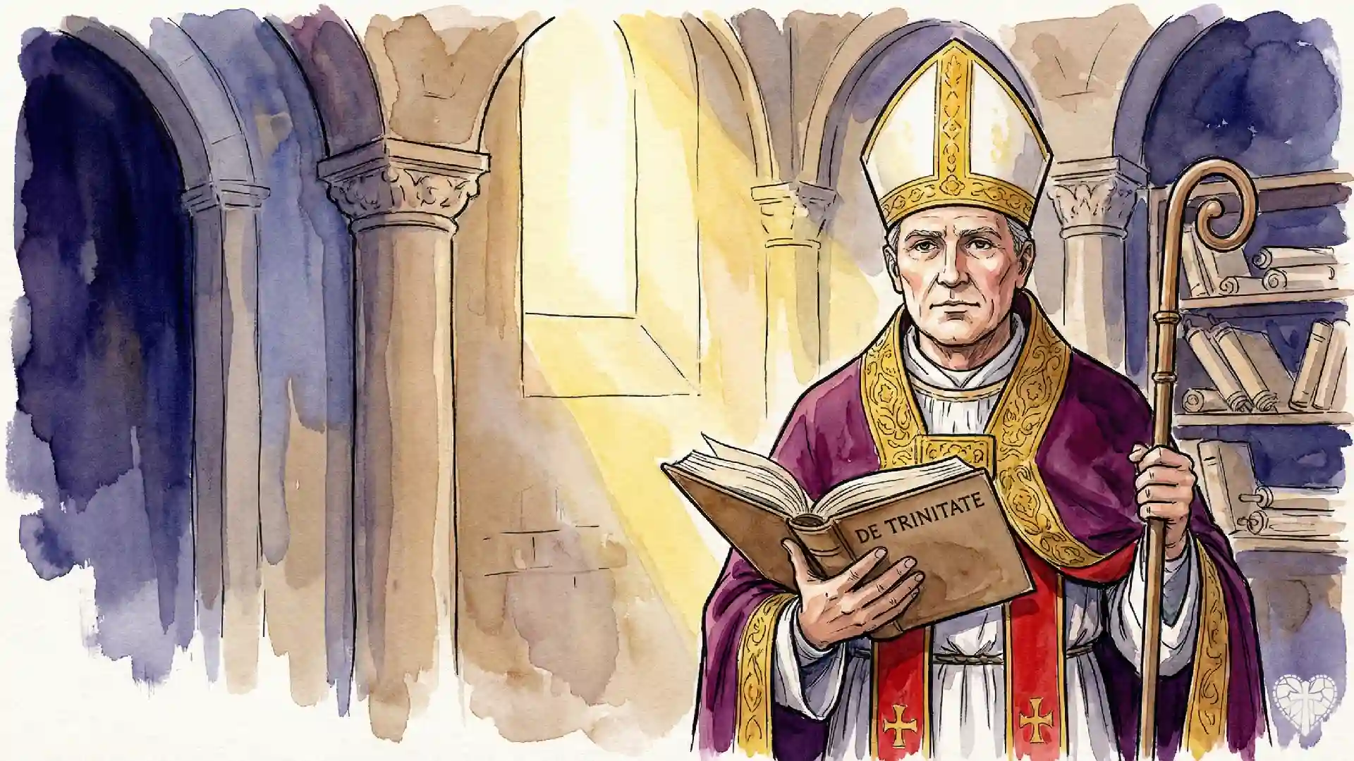 San Hilario de Poitiers Obispo y Doctor de la Iglesia sosteniendo su tratado sobre la Trinidad