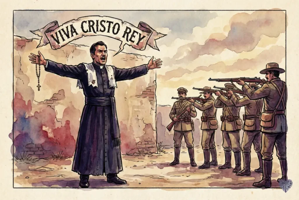 Sacerdote de los mártires cristeros de México dando su vida al grito de ¡Viva Cristo Rey!