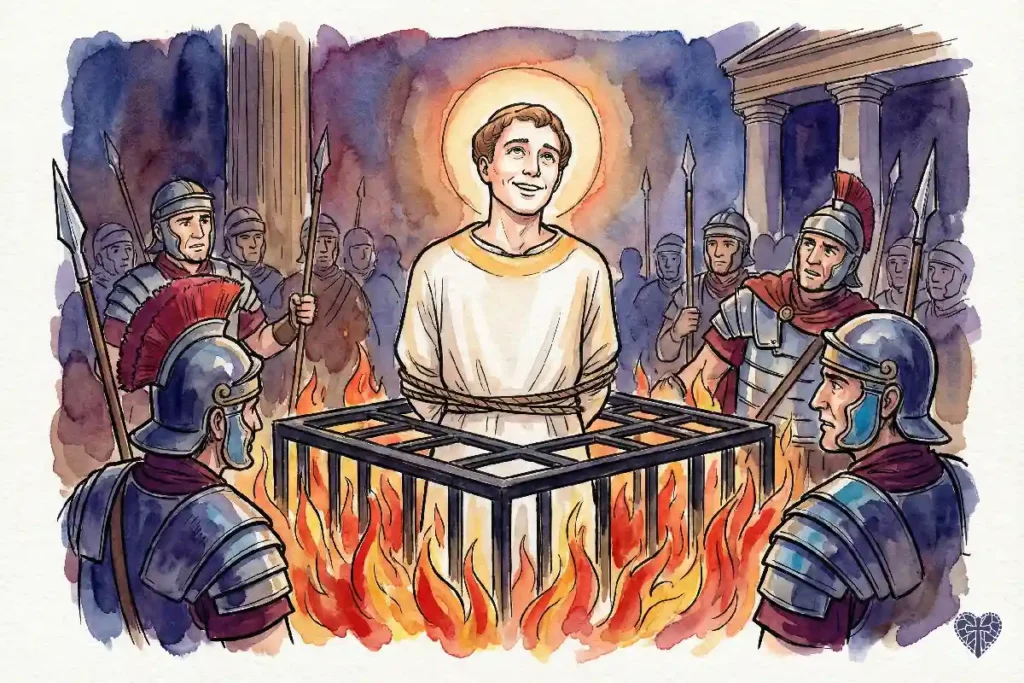 El martirio de San Lorenzo, diácono de Roma, sobre la parrilla de fuego