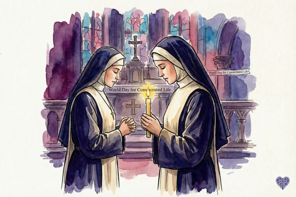 Religiosas rezando con una vela, símbolo de la Jornada Mundial de la Vida Consagrada