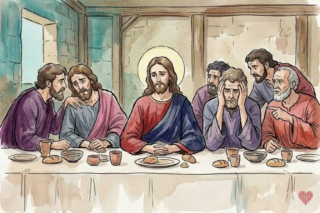 Los apóstoles preguntando "¿Acaso soy yo, Señor?" durante la cena del Miércoles Santo