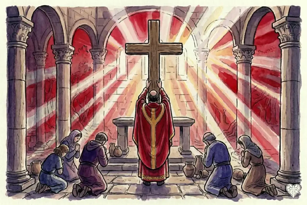 Adoración de la Cruz durante la celebración de la Pasión del Señor el Viernes Santo