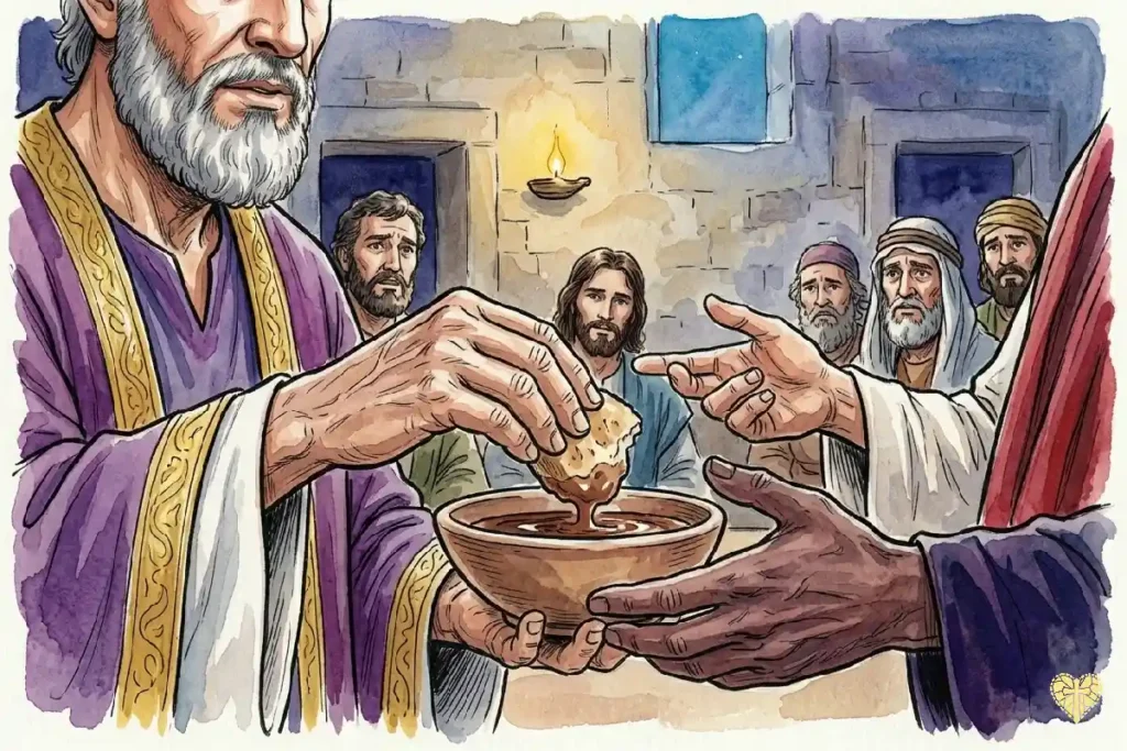 Jesús anunciando la traición de Judas Iscariote durante la cena del Martes Santo