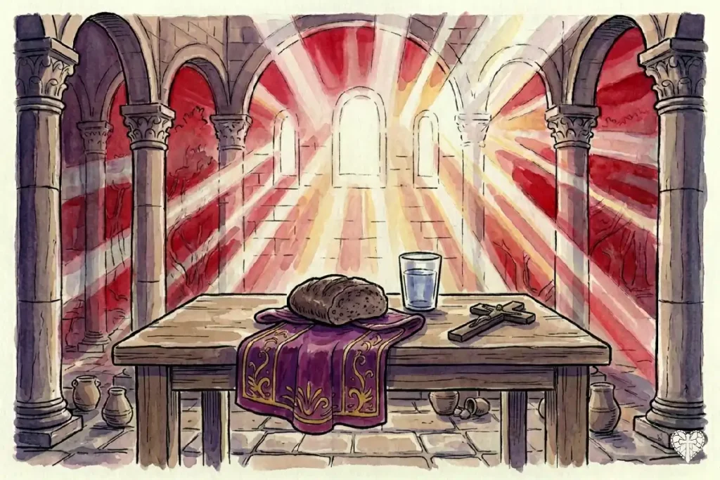 Símbolos del ayuno y la abstinencia del Viernes Santo: pan, agua y cruz