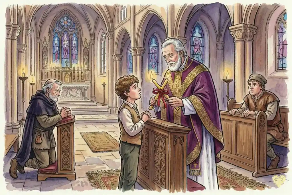 Bendición de las gargantas con velas cruzadas en la fiesta litúrgica de San Blas.