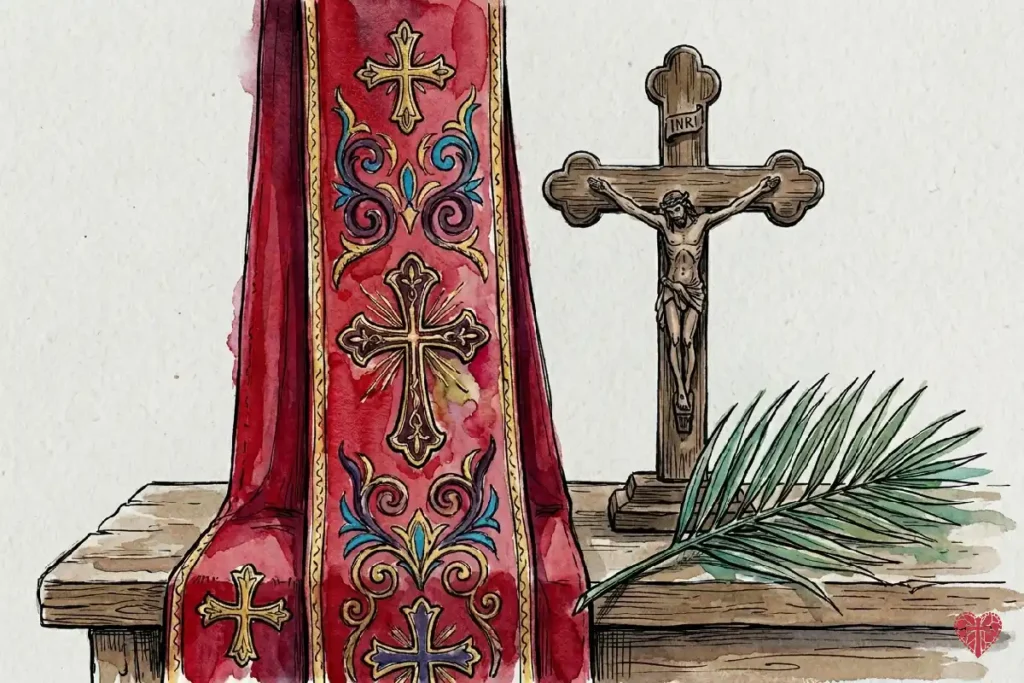 Color litúrgico rojo del Domingo de Ramos, símbolo del sacrificio de Cristo