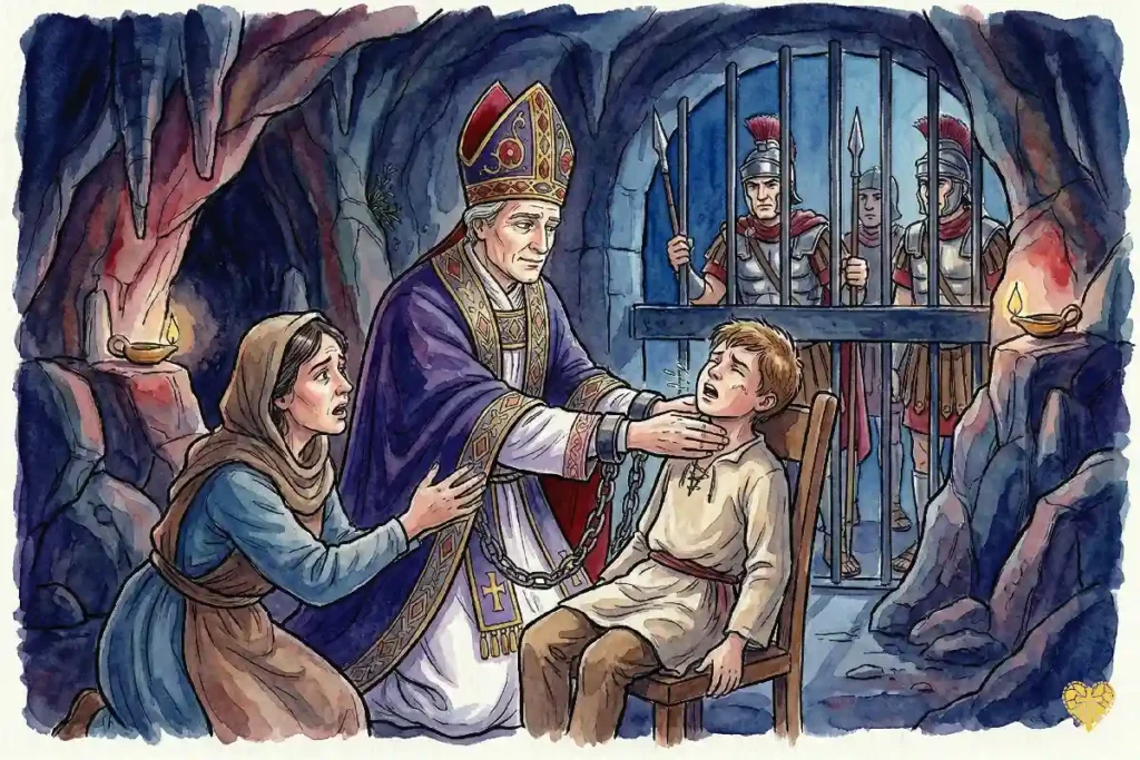 El milagro de San Blas salvando al niño que se ahogaba con una espina de pescado en la garganta.