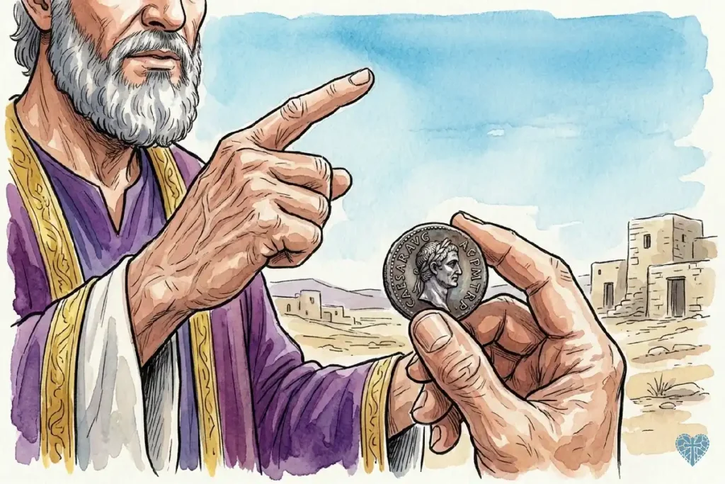 Moneda romana del César y la enseñanza de Jesús sobre Dios y el mundo