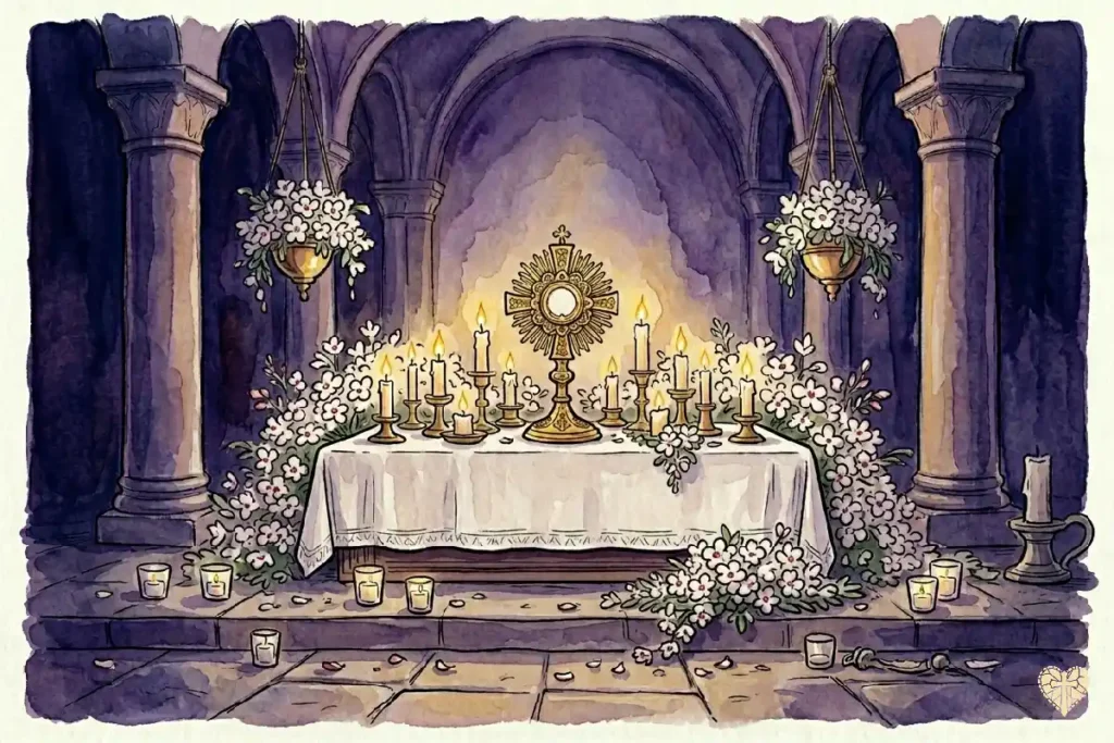 El Monumento del Jueves Santo preparado para la adoración al Santísimo Sacramento