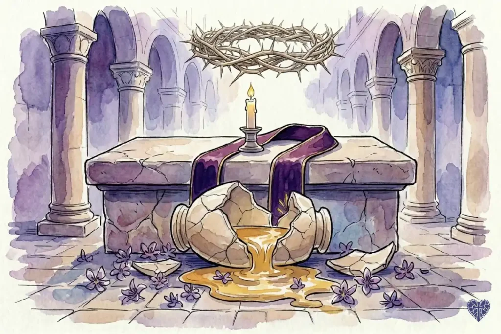 Frasco de alabastro con perfume de nardo, símbolo de la unción de María en Betania