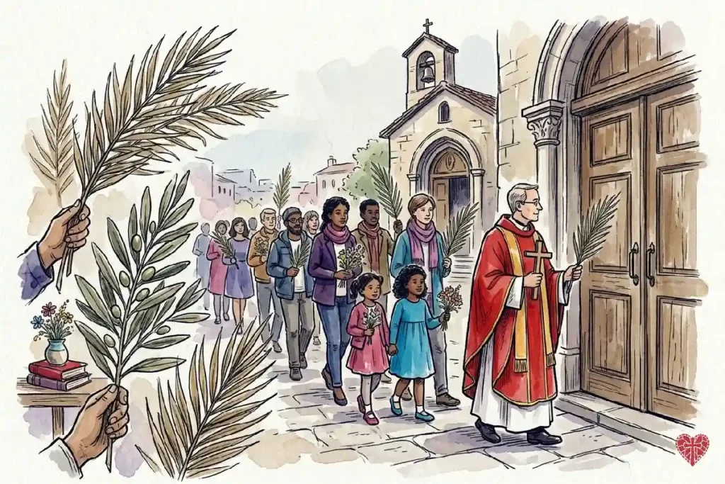 Procesión de Ramos al inicio de la Semana Santa representando la entrada a Jerusalén