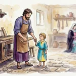 San José esposo de la Virgen María con el niño Jesús en el taller de Nazaret