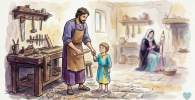 San José esposo de la Virgen María con el niño Jesús en el taller de Nazaret