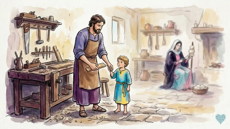 San José esposo de la Virgen María con el niño Jesús en el taller de Nazaret