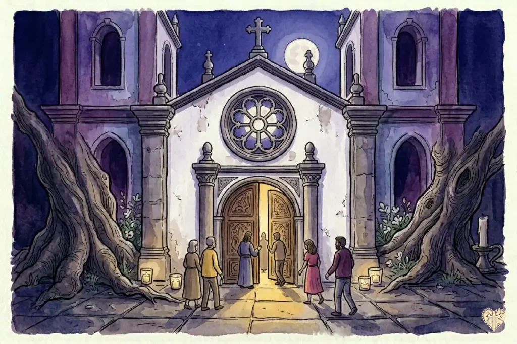 Fieles realizando la tradición de la visita a las siete casas o iglesias el Jueves Santo