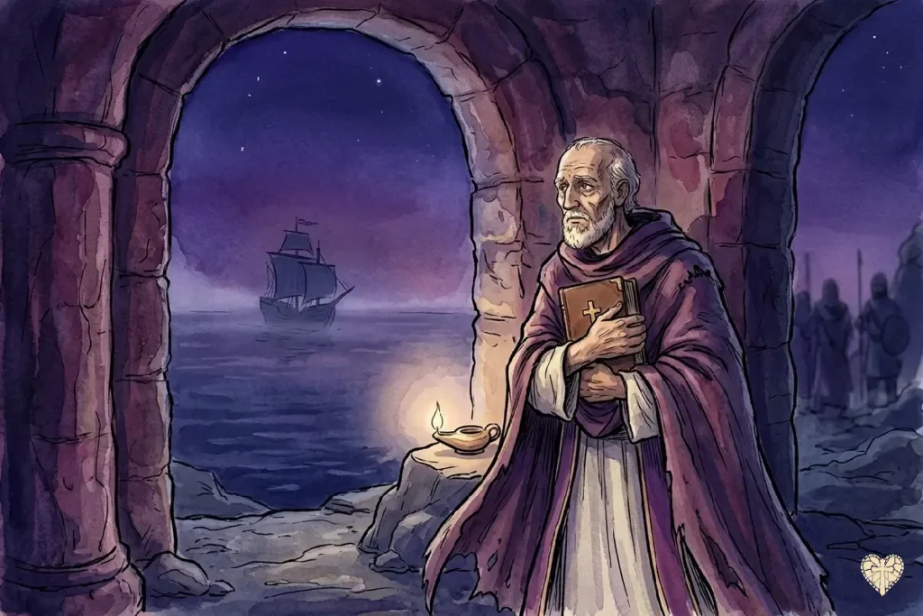 San Martín I en el destierro en Crimea, sufriendo hambre y abandono por la fe