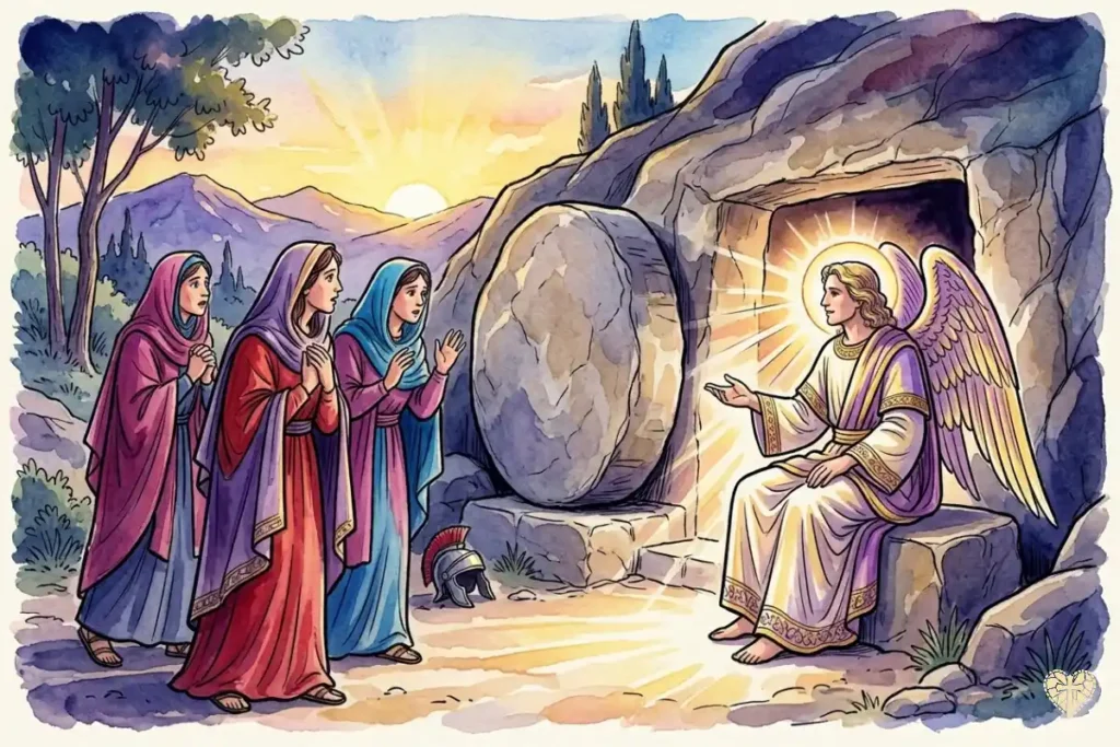 Las mujeres ante el sepulcro vacío recibiendo el anuncio de la Resurrección