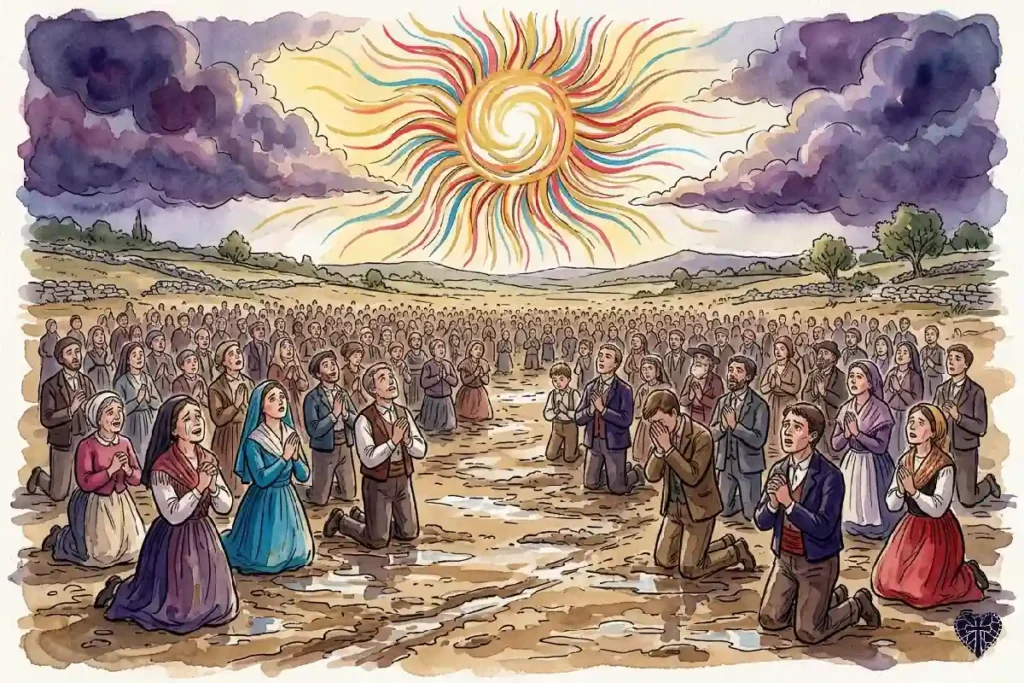 El Milagro del Sol presenciado por la multitud en Fátima en octubre de 1917