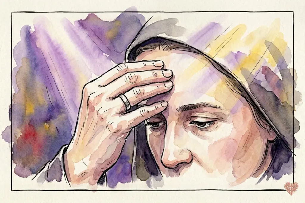 Una persona persignándose haciendo el signo de la cruz en adoración a Dios Trino