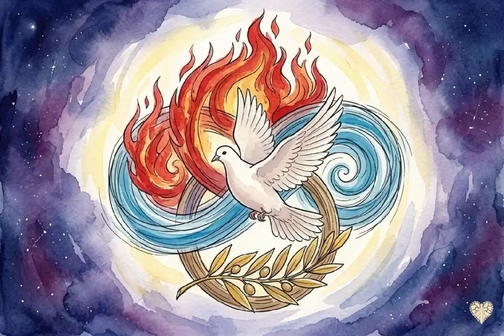 Símbolos principales del Espíritu Santo: paloma, fuego, viento y unción de aceite